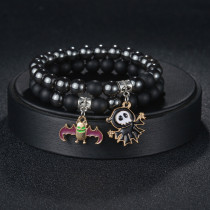 Halloween frosted bead obsidian pumpkin bracelet