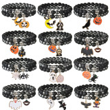 Halloween frosted bead obsidian pumpkin bracelet