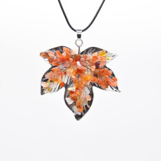 Multi colored natural crystal inlaid with crushed stone maple leaf necklace