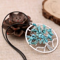 Natural crushed stone life tree alloy wealth tree necklace