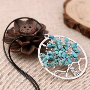 Natural crushed stone life tree alloy wealth tree necklace