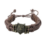 Wolf Head Leather Adjustable Bracelet