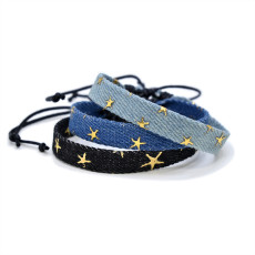 Denim Cowboy fabric star adjustable bracelet