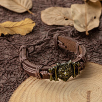 Wolf Head Leather Adjustable Bracelet