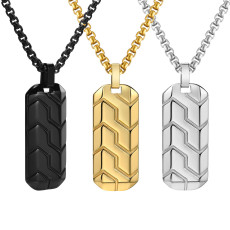 Stainless steel geometric tire pattern pendant necklace