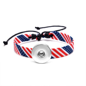 American Flag USA Fabric Festival Party Commemorating Patriotic Independence Day Weaving Bracelet fit 20mm snaps chunks