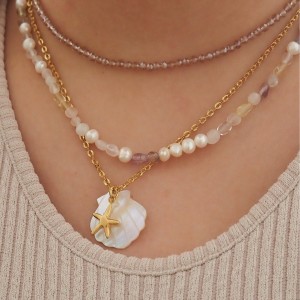 Stainless steel summer starfish shell turtle necklace