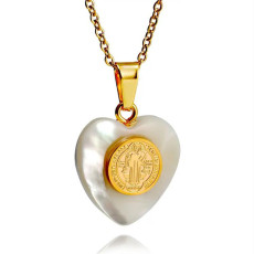 Stainless steel Guadalupe priest religious love shell pendant necklace