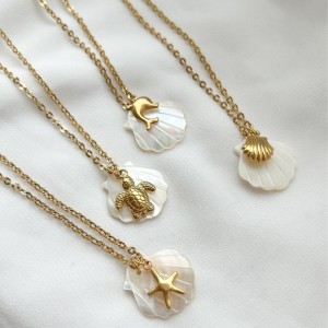 Stainless steel summer starfish shell turtle necklace
