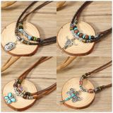 Vintage Bullhead Hat Bohemian Multi layer Handmade Rope Dragonfly Butterfly Necklace