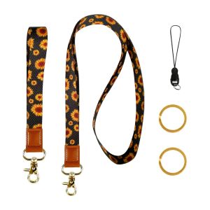 Cactus, Peony, Flower, Fragmented Polyester Wrist Strap, Leopard Pattern ID Hanging Rope, Mobile Phone Rope
