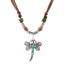 Vintage Bullhead Hat Bohemian Multi layer Handmade Rope Dragonfly Butterfly Necklace