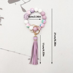 Leaf silicone print silicone bead tassel keychain bag car key anti loss