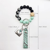 Western Cowboy Wooden Bead Handmade Bead Green Leather Embossed Alloy Pendant Keychain