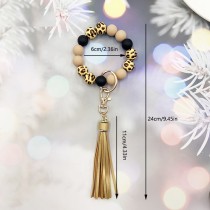 Leopard print wooden bead silicone bead bead keychain bracelet tassel keychain