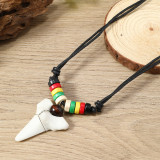 Bohemian Summer Holiday Surfing Wooden Beads Shark Tooth Necklace