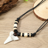 Bohemian Summer Holiday Surfing Wooden Beads Shark Tooth Necklace