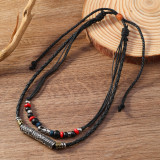 Vintage woven rope necklace, long drawstring, handmade bead, multi-layer necklace