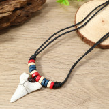 Bohemian Summer Holiday Surfing Wooden Beads Shark Tooth Necklace