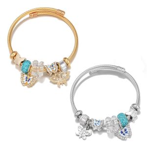 Stainless steel butterfly adjustable opening bracelet