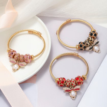 Stainless steel bee pearl adjustable opening bracelet