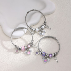 Stainless steel angel love adjustable opening bracelet