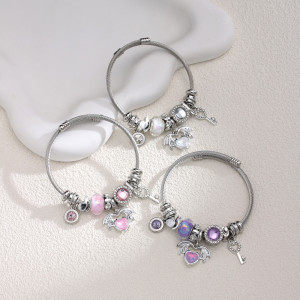 Stainless steel angel love adjustable opening bracelet