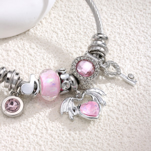 Stainless steel angel love adjustable opening bracelet