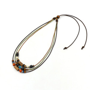 Bohemian multi-layered colorful wooden bead necklace