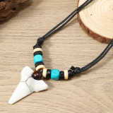Bohemian Summer Holiday Surfing Wooden Beads Shark Tooth Necklace