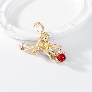 Christmas diamond studded reindeer bell brooch
