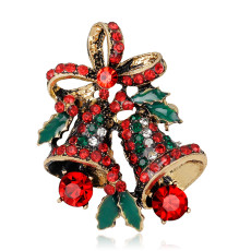 Christmas diamond studded bell brooch