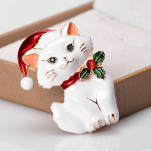 Christmas Cute Cat Drip Oil Diamond Set Brooch