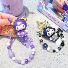 Sanrio Sparkling Star Kuromi Keychain Beaded Bracelet Cartoon Bag Pendant Small Gift