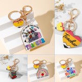 TEACHER Fashion Trend Rainbow Wooden Brand Tassel Keychain for Teacher's Day