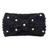 Pearl bow headband, sports headband, ear protection headband, knitted headband, warm woolen hair accessory