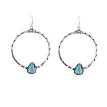 Vintage silver turquoise triangular turquoise large circle earrings