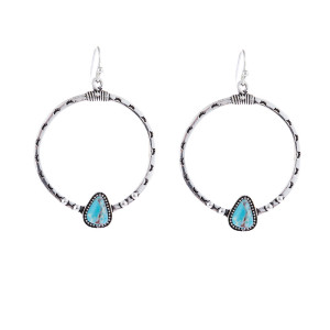 Vintage silver turquoise triangular turquoise large circle earrings