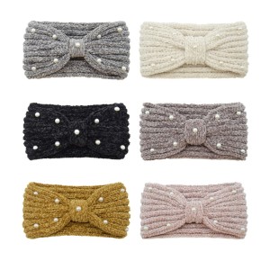 Pearl bow headband, sports headband, ear protection headband, knitted headband, warm woolen hair accessory