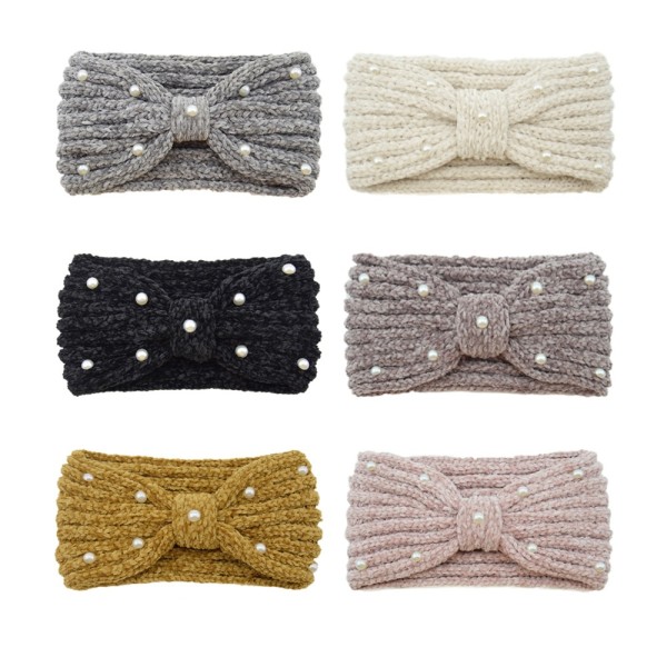Pearl bow headband, sports headband, ear protection headband, knitted headband, warm woolen hair accessory