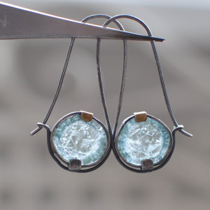 Moonstone Two tone Light Blue Round Earrings