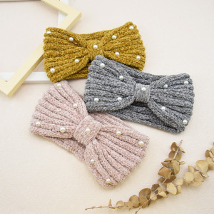Pearl bow headband, sports headband, ear protection headband, knitted headband, warm woolen hair accessory