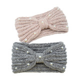 Pearl bow headband, sports headband, ear protection headband, knitted headband, warm woolen hair accessory