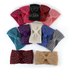 Headwear headband, butterfly tie headband, knitted headband, warm yarn, rhinestone headband