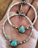 Vintage silver turquoise triangular turquoise large circle earrings