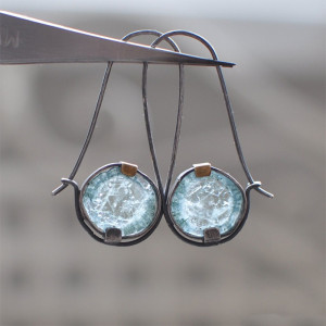 Moonstone Two tone Light Blue Round Earrings