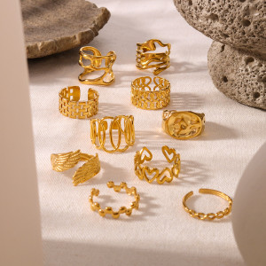 Stainless steel textured irregular opening adjustable multi-layer hollow ring