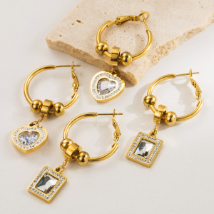 Stainless Steel Love Geometric Square Earrings