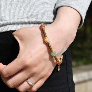 Stainless steel colored tourmaline natural stone splicing bracelet