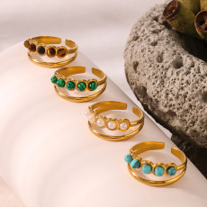 Stainless steel geometric inlaid natural stone hollow ring